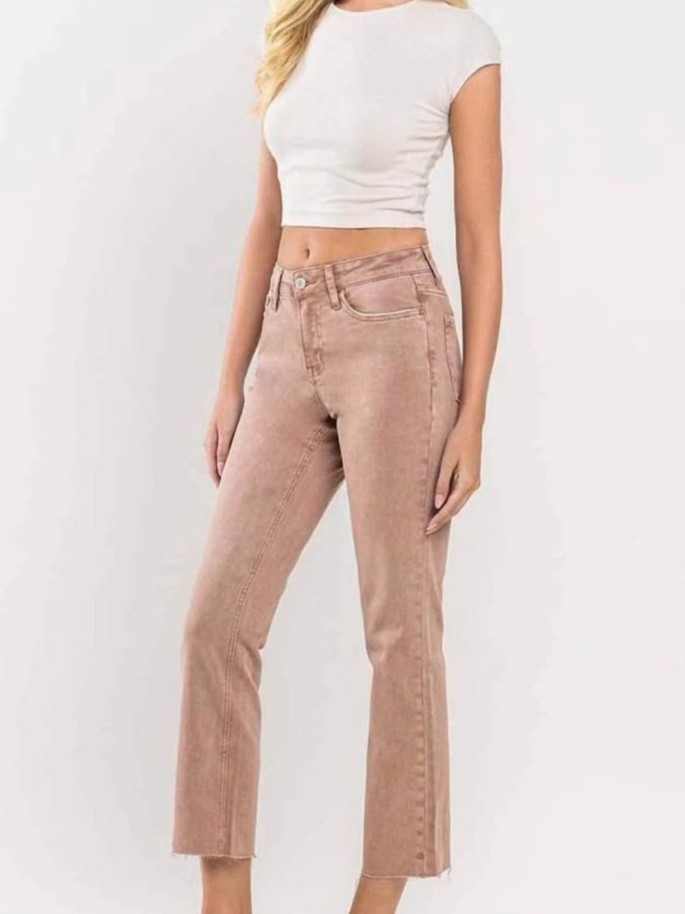 Flying Monkey Cropped Straight Jeans in Dusty Rose